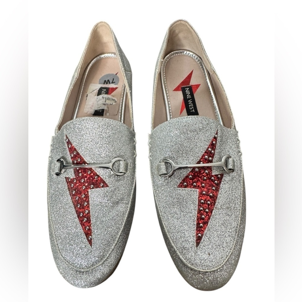 Nine West Silver Loafer Flat - Picture 2 of 8